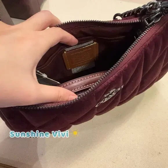 NWT Coach Teri Shoulder Bag Organic Cotton With Quilting CCW70 Gunmetal/Burgundy